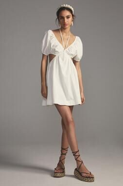 maeve long-sleeve mock-neck tie-waist mini dress Maeve Long-Sleeve Mock-Neck Tie-Waist Mini Dress